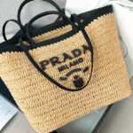 Prada Medium Crochet And Leather Tote Bag 1BG499 Apricot